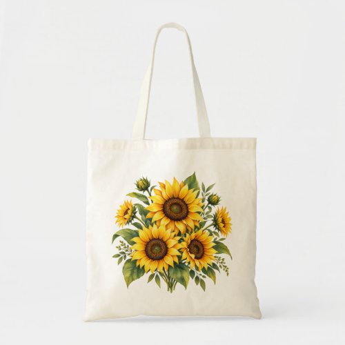 Golden Sunflower Garden Watercolor Tote Bag