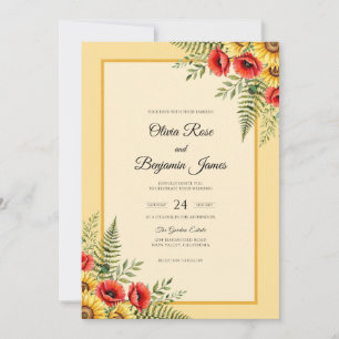 Golden Sunflower Poppy Wedding Invitation