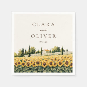 Golden Sunflower Rows Tuscan Farmhouse Wedding Napkins