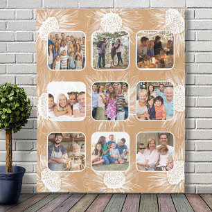 Golden Sunflower Simplistic Family 9 Photo Collage Fleece Blanket