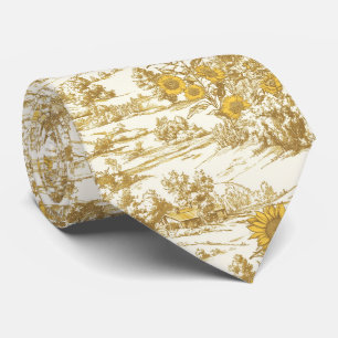 Golden Sunflower Summer Cottage Pattern Neck Tie