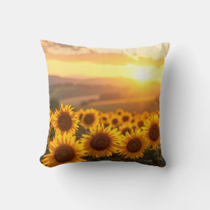 Golden Sunflower Sunset Throw Pillow