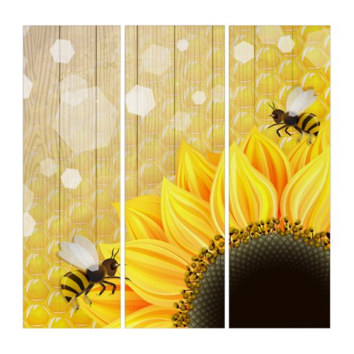Golden Sunflower w Honeycomb Honeybee art