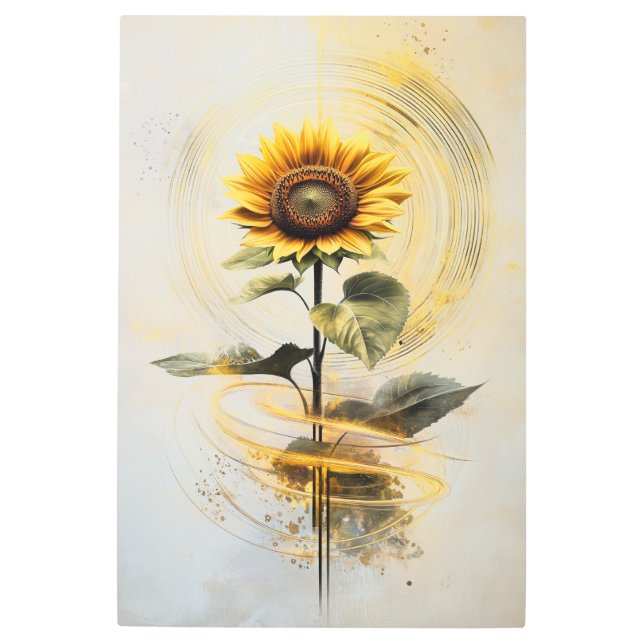 Golden Sunflower Whirl: Abstract Floral Metal Wall Metal Print (Front)
