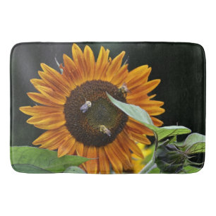 Golden Sunflower With Bees Bathroom Mat