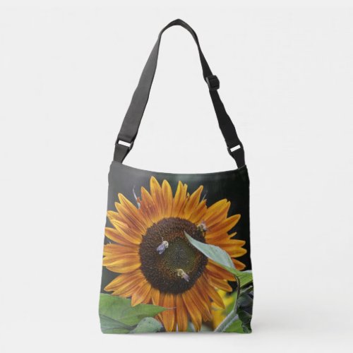 Golden Sunflower With Bees Crossbody Bag