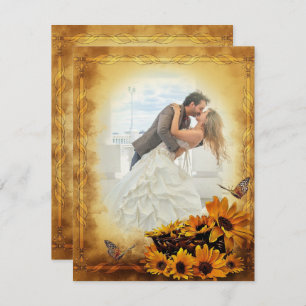 Golden Sunflowers and Butterflies Wedding Invitation