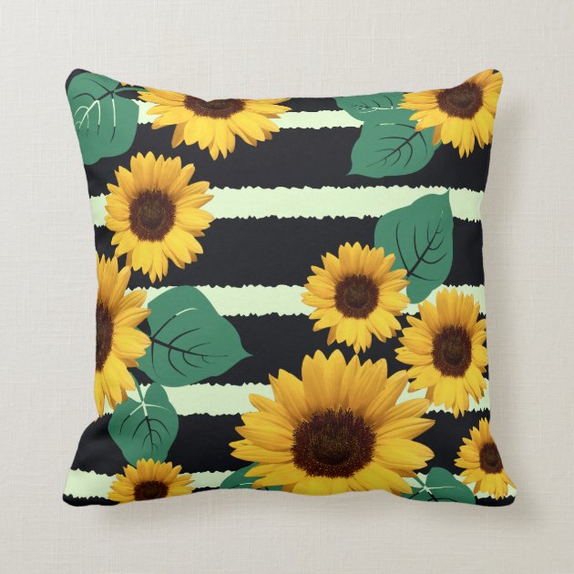 Yellow Sunflowers Throw Pillow Sunflower Pillow Blue Leaves