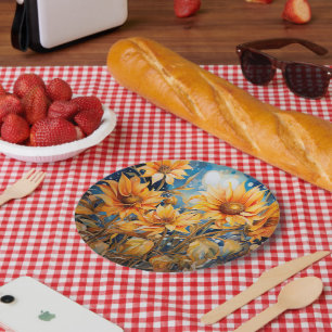 Golden Sunflowers Bloom Watercolor Paper Plates