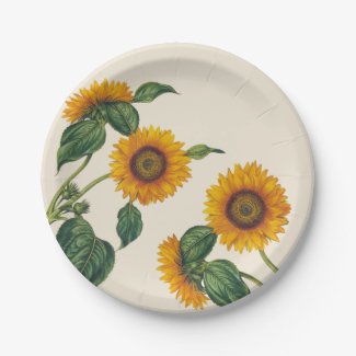 Golden Sunflowers Botanical Paper Plate 7"