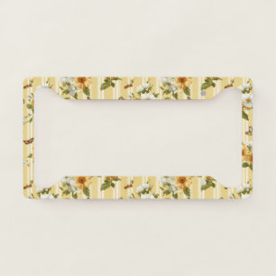Golden Sunflowers & Butterflies Garden Stripe License Plate Frame
