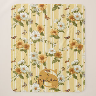 Golden Sunflowers & Butterflies Garden Stripe Sherpa Blanket