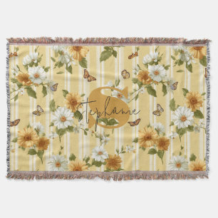 Golden Sunflowers & Butterflies Garden Stripe Throw Blanket