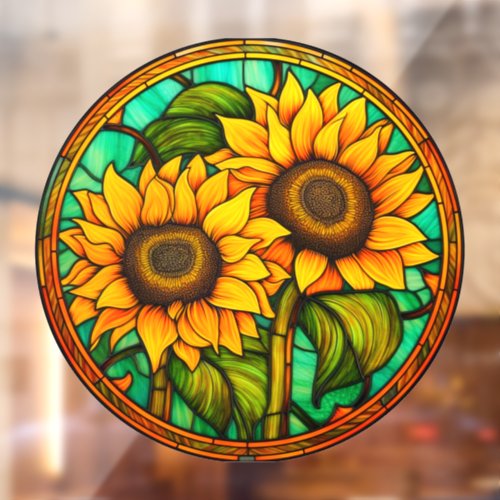 Golden Sunflowers Faux Stained Glass Window Cling