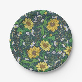 Golden Sunflowers Garden Art Paper Plates 7"