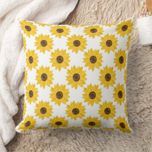 Golden Sunflowers Grid Pattern Throw Pillow