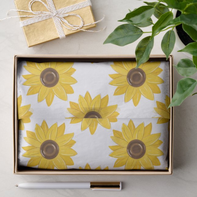 Golden Sunflowers Grid Pattern Tissue Paper (Gift)