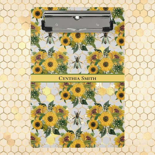 Golden Sunflowers Honeycomb and Royal Bee Mini Clipboard