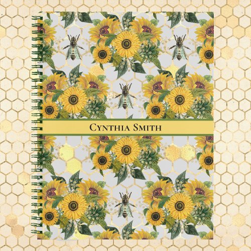 Golden Sunflowers Honeycomb and Royal Bee Notebook