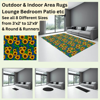 Golden Sunflowers & Leaves on Dark Blue Area Rug