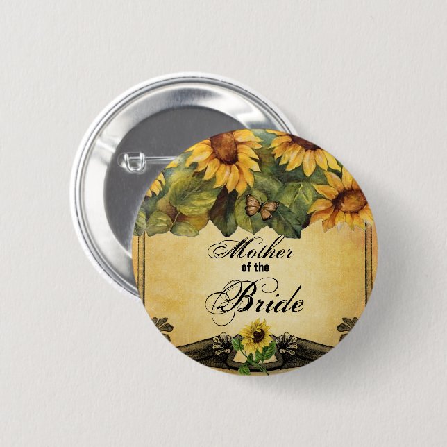 Golden Sunflowers Mother of the Bride Button (Front & Back)