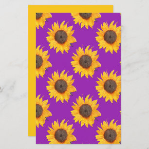 Golden Sunflowers over Purple Scrapbook Paper