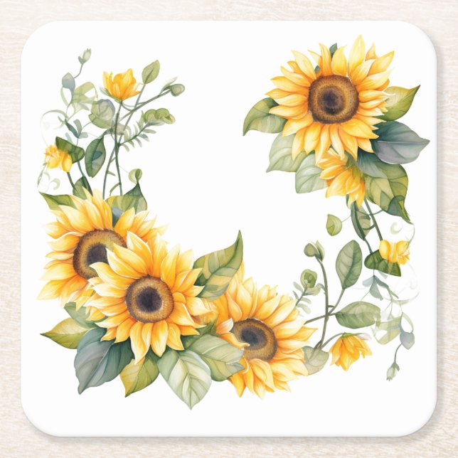 Golden Sunflowers: Personalized Wedding Coasters (Front)