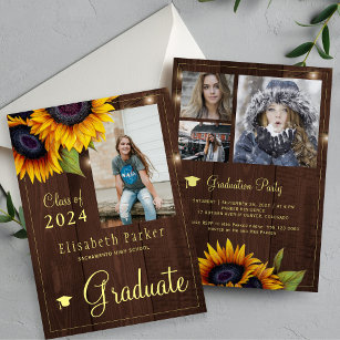 Golden sunflowers PHOTO collage graduation party I Invitation