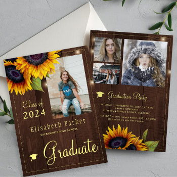 Golden Sunflowers Photo Collage Graduation Party I Invitation by invitations_kits at Zazzle