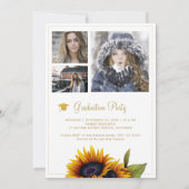 Golden sunflowers PHOTO collage graduation party I Invitation (Back)