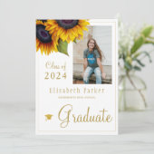 Golden sunflowers PHOTO collage graduation party I Invitation (Standing Front)