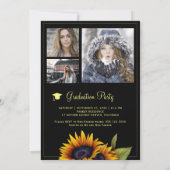 Golden sunflowers PHOTO collage graduation party Invitation (Back)