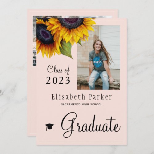 Golden sunflowers PHOTO collage graduation party Invitation