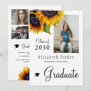 Golden sunflowers PHOTO collage graduation party Invitation