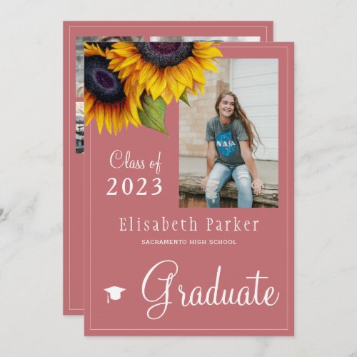 Golden sunflowers PHOTO collage graduation party Invitation