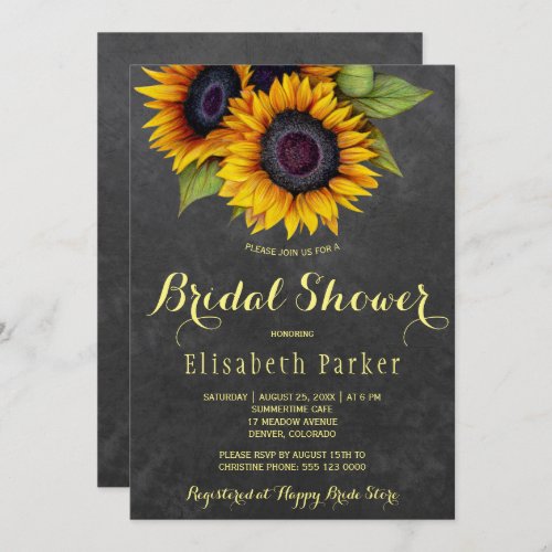 Golden sunflowers rustic chic bridal shower invitation