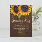 Golden sunflowers rustic PHOTO graduation party Invitation (Standing Front)