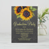 Golden sunflowers rustic PHOTO graduation party Invitation (Standing Front)