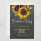 Golden sunflowers rustic PHOTO graduation party Invitation (Front)