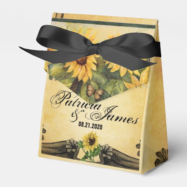 Golden Sunflowers Wedding Favor Boxes (Front Side)