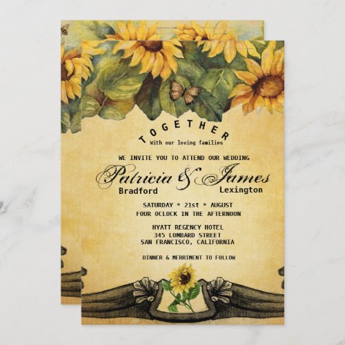 Golden Sunflowers Wedding Invitations