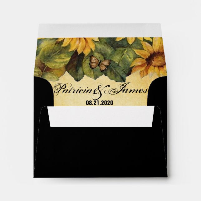 Golden Sunflowers Wedding Note Card Envelopes (Back (Bottom))