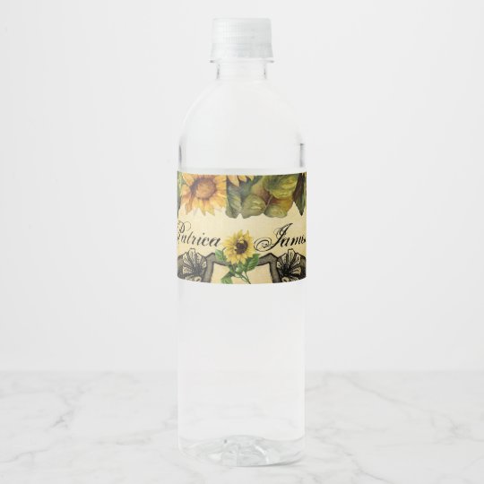 Golden Sunflowers Wedding Water Bottle Labels