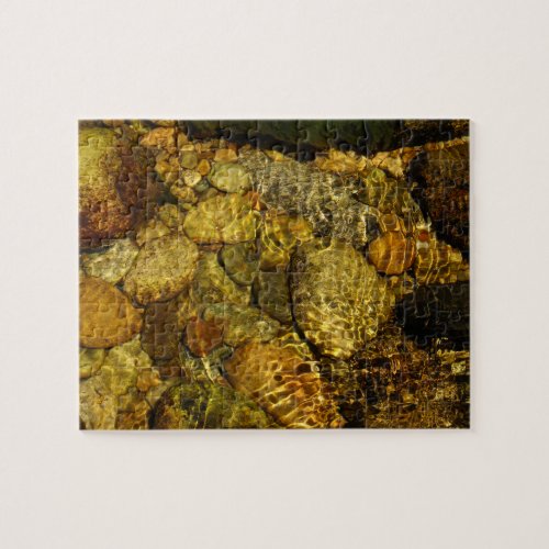 Golden Sunlit Ripples in Water Flowing over Rocks  Jigsaw Puzzle
