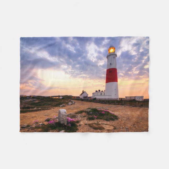Golden Sunrise At Portland Bill Lighthouse Fleece Blanket (Front (Horizontal))