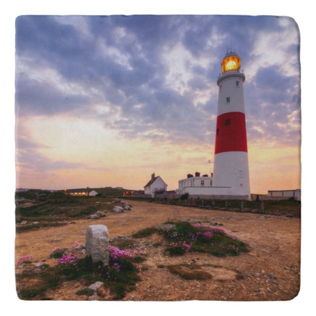 Golden Sunrise At Portland Bill Lighthouse Trivet (Front)