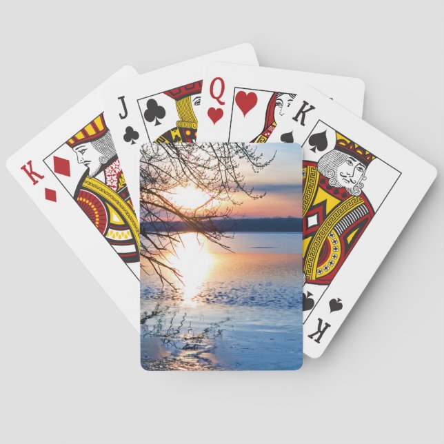 Golden Sunrise Over Lake, Motivational Photography Poker Cards (Back)