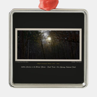 Golden Sunrise Winter Forest Centennial Ed Metal Ornament