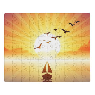 Golden Sunset and Flying Birds Jigsaw Puzzle