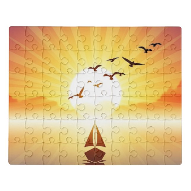 Golden Sunset and Flying Birds Jigsaw Puzzle (Puzzle Horizontal)